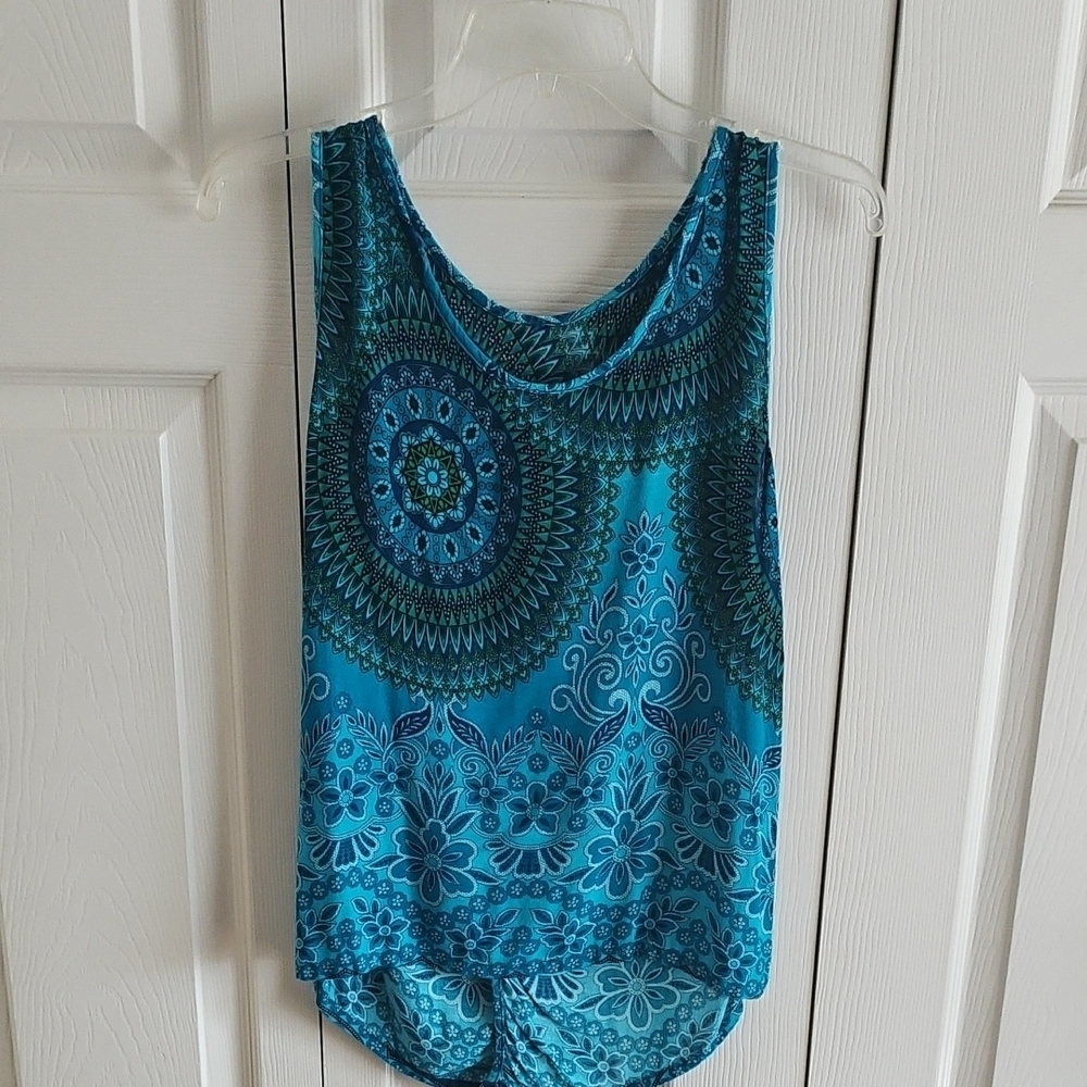 Teal Blue Patterned Sleeveless Top